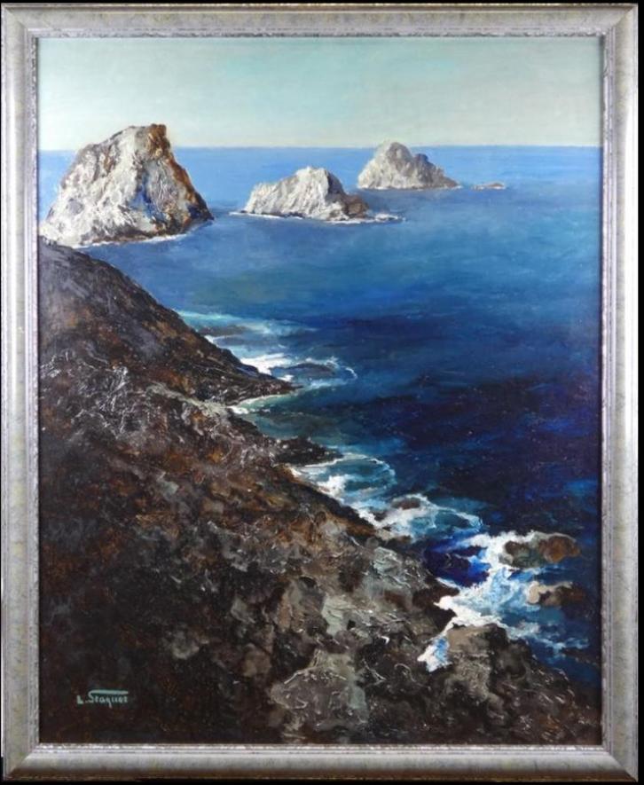 huile sur toile Bord de mer signe lucien staquet, Antiek en Kunst, Kunst | Schilderijen | Klassiek, Ophalen
