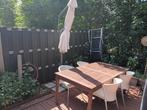 Teakhouten tafel + zonnescherm, Tuin en Terras, Tuintafels, Ophalen, Gebruikt, Rechthoekig, Teakhout