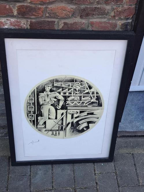 lithographie arts et metiers de mons signe michel stievenart, Antiek en Kunst, Kunst | Litho's en Zeefdrukken, Ophalen of Verzenden