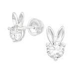 Boucles d'oreilles enfant en argent lapin avec zircone - Pre, Enlèvement ou Envoi, Boucles d'oreilles, Argent, Neuf