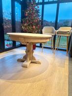 Massief eiken uitschuiftafel – rond / ovaal – gezandstraald, Huis en Inrichting, Tafels | Eettafels, Ophalen, Ovaal