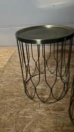 Goudkleurige retro bijzet tafel, Huis en Inrichting, Minder dan 55 cm, Metaal of Aluminium, Rond, Zo goed als nieuw