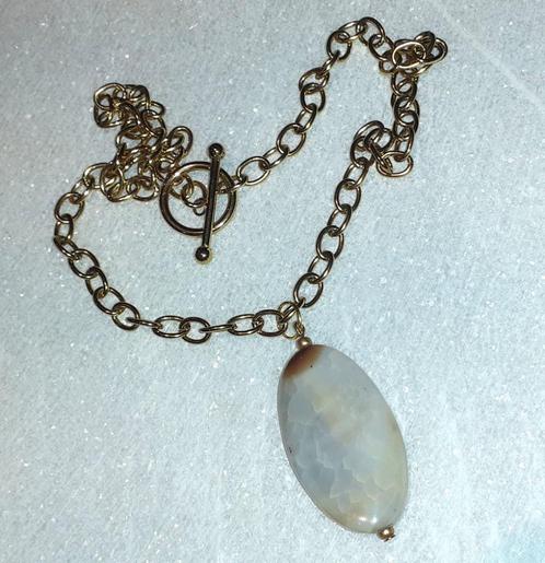 Ketting edelsteen hanger vintage witte agaat, Handtassen en Accessoires, Kettingen, Nieuw, Steen of Mineraal, Wit, Met edelsteen