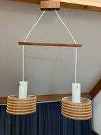 Vintage Scandinavische hanglamp met teak hout en houten kap, Ophalen of Verzenden, Gebruikt, Hout