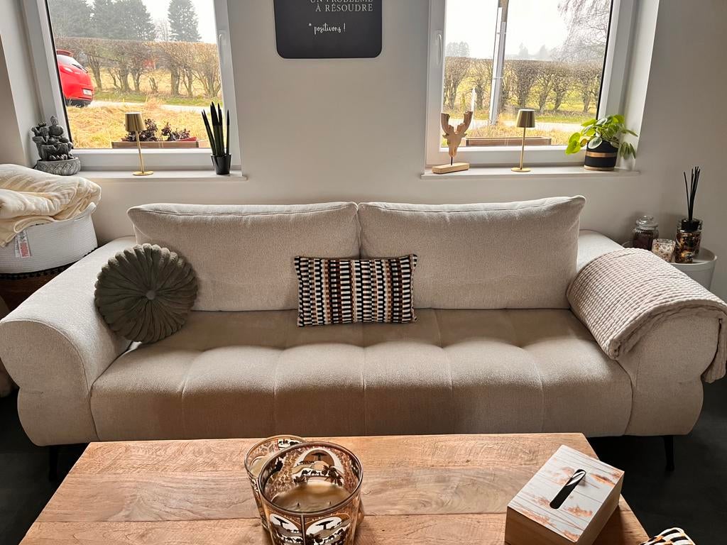 Canapé 3 places tissu blanc, 200 à 250 cm, Banc droit, Comme neuf, Enlèvement