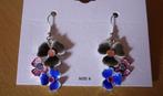 Zilverkleurige oorbellen 3 bloemen email grijs roze blauw, Handtassen en Accessoires, Oorbellen, Ophalen of Verzenden