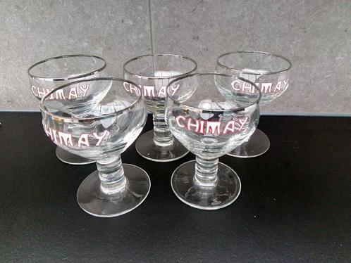 Vijf oude geëmailleerde CHIMAY glazen met de M dicht, Verzamelen, Biermerken, Zo goed als nieuw, Glas of Glazen, Overige merken