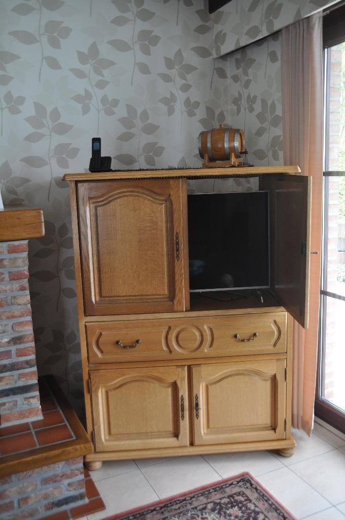 Meuble TV, Rustiek, 100 à 150 cm, Utilisé, Chêne