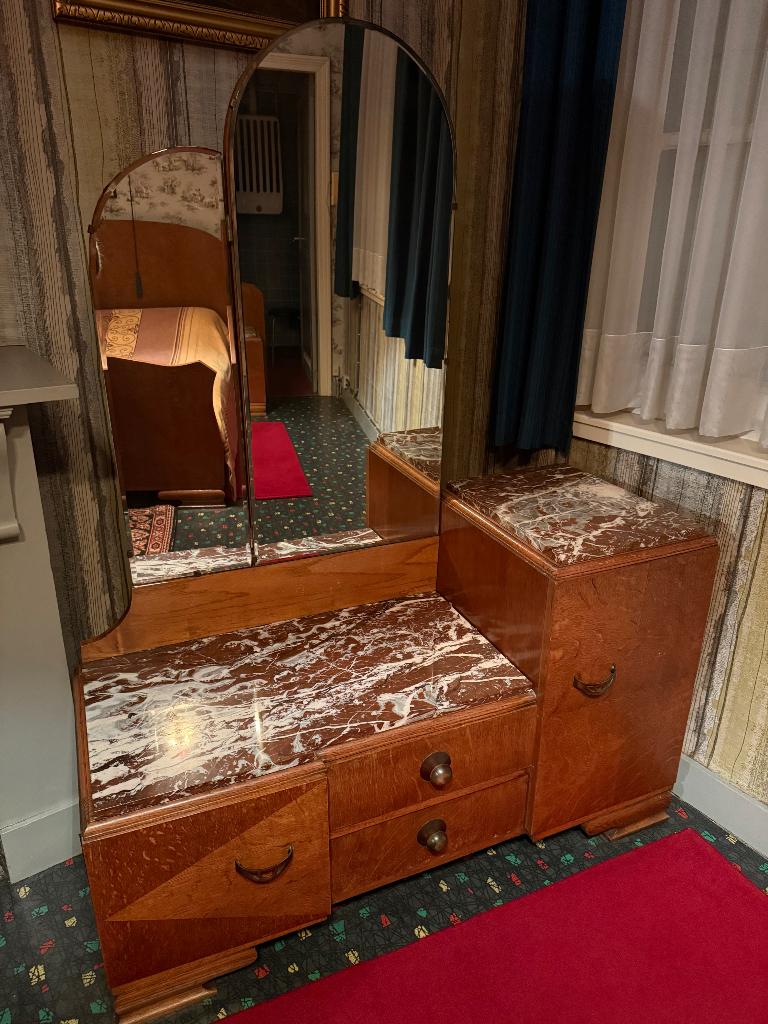 Art Deco kaptafel met spiegel en marmer, Antiek en Kunst, Ophalen