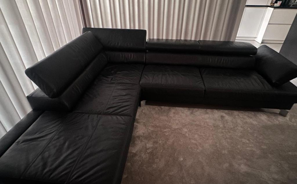 Hoeksalon in zwart leder, Ophalen, Zo goed als nieuw, Leer, Modern