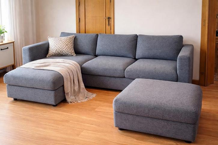 IKEA VIMLE zetel met chaise longue met opbergruimte en poef, Maison & Meubles, Canapés | Coins salons complets, Utilisé, Bois