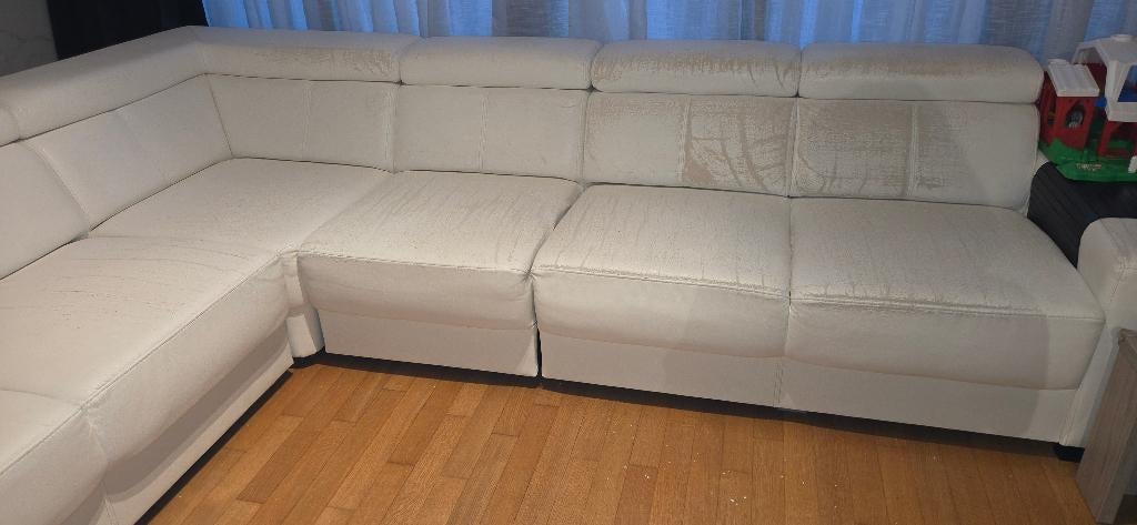 L-vormige witte bank van imitatieleer, Ophalen, Overige materialen, Gebruikt, Hoekbank