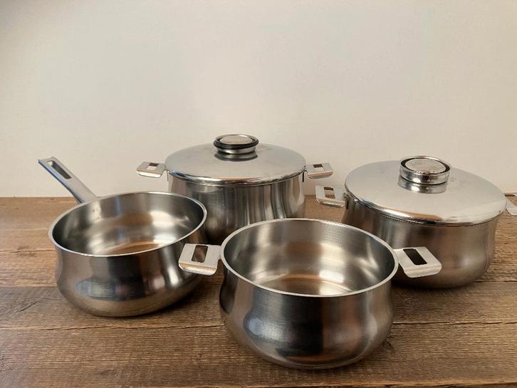 Set kookpotten en steelpan van Demeyere, Huis en Inrichting, Keuken | Potten en Pannen, Gebruikt, Pannenset, Inox, Keramische plaat