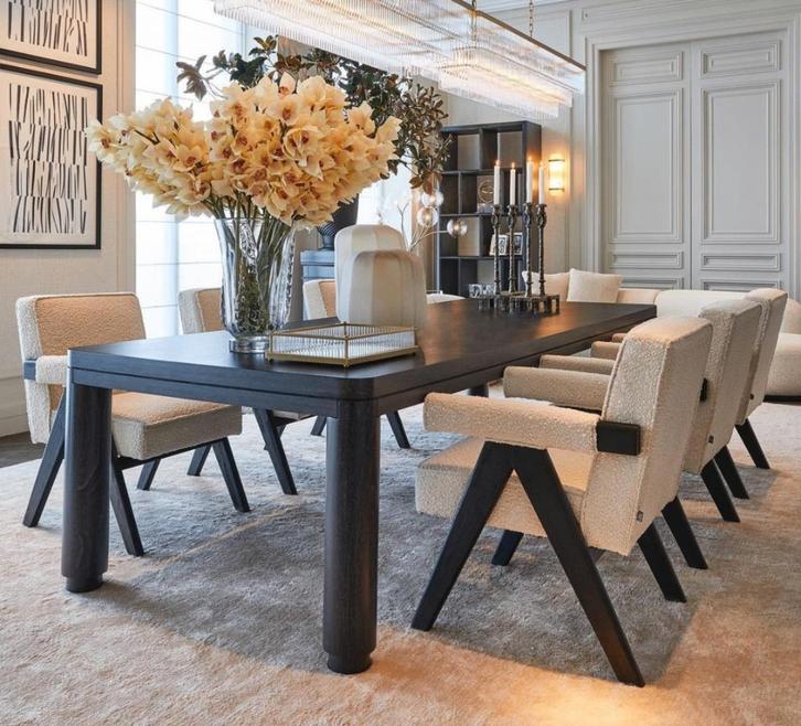 6x Eichholtz 'Greta' Stoelen, Maison & Meubles, Chaises, Bois, Tissus, Enlèvement