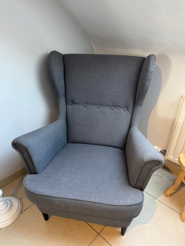 IKEA STRANDMON Oorfauteuil - Grijs - In uitstekende staat!, Huis en Inrichting, Ophalen, Zo goed als nieuw