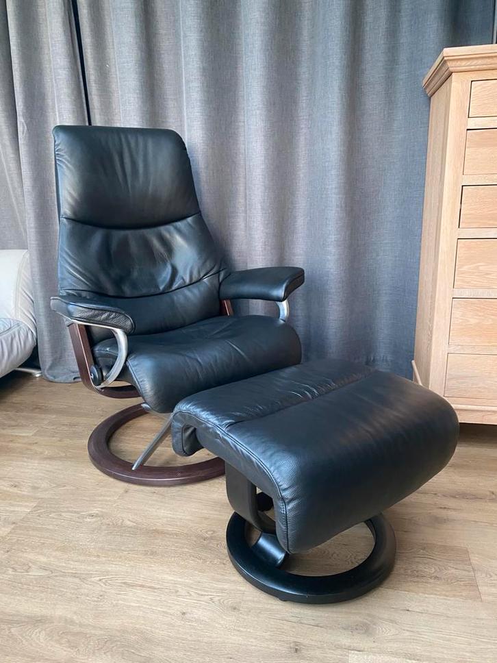 Luxe leren relaxfauteuil Stressless View, Huis en Inrichting, Fauteuils, Zo goed als nieuw, Hout, Ophalen