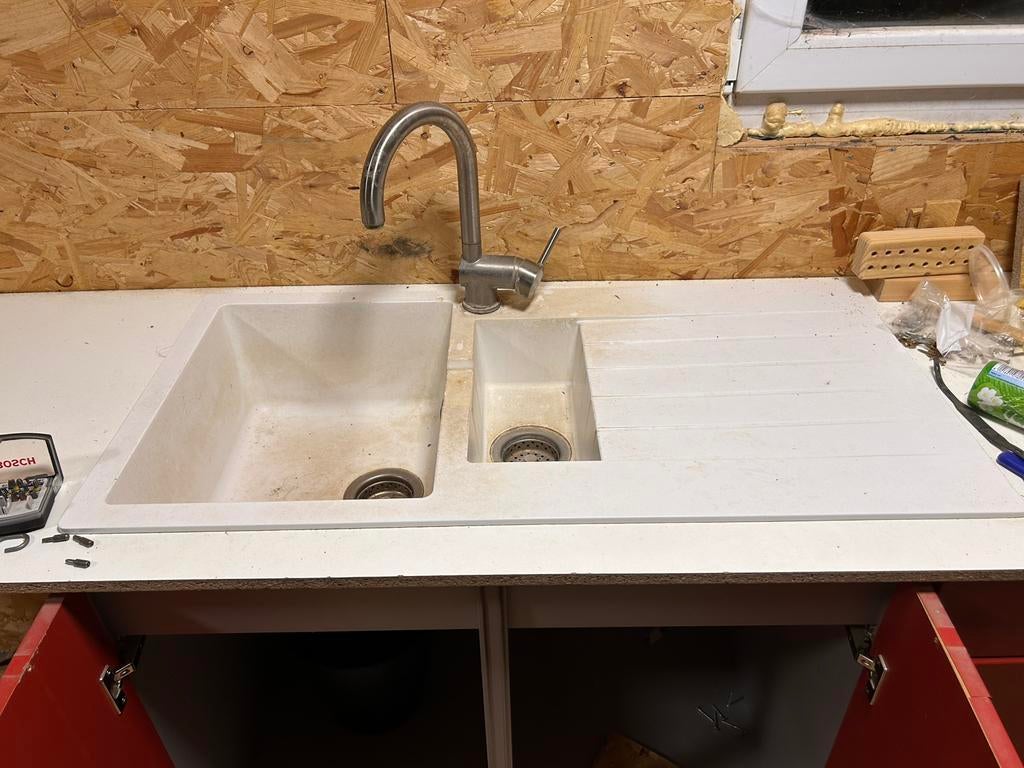 Spoelbak wit inclusief kraan en afvoer, Huis en Inrichting, Keuken | Keukenelementen, Gebruikt, 50 tot 100 cm, Wit, Ophalen