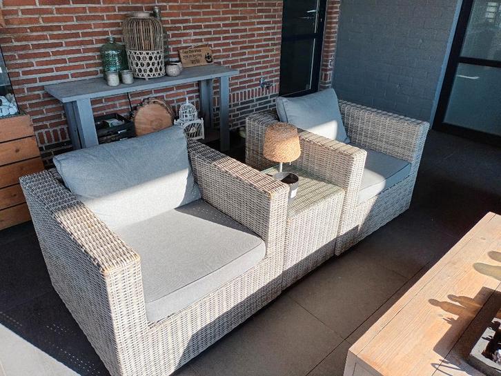 Lounge set, Tuin en Terras, Tuinsets en Loungesets, Gebruikt, Loungeset, Wicker, 6 zitplaatsen, Bank, Bijzettafel, Stoel, Ophalen