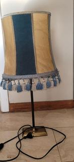 Mooi blauw/geelgouden bedlampje met tinnen voet, Antiek en Kunst, Ophalen