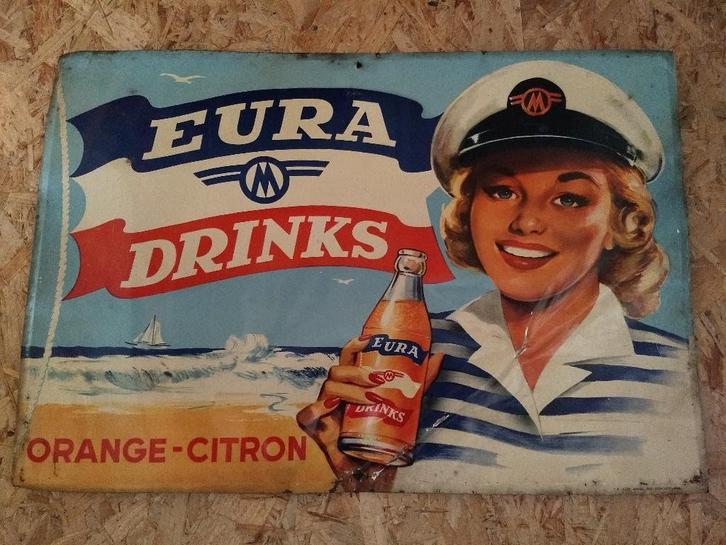 Eura Drinks - reclame uit 1958, Verzamelen, Biermerken, Gebruikt, Reclamebord, Plaat of Schild, Overige merken, Ophalen of Verzenden