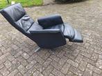 Zwarte Leren relax fauteuil / draai stoel in zwart leer, Gebruikt, Ophalen of Verzenden, Leer, 90 cm of meer