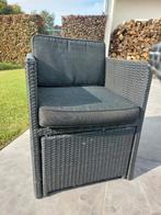 Tuinset wicker donkergrijs Met grijze kussens en glazen blad, Tuin en Terras, Ophalen, Wicker, Tuinset