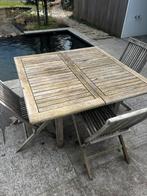 Teak buitentafel (uittrekbaar) en 3 stoelen, Tuin en Terras, Ophalen, Gebruikt, Teakhout