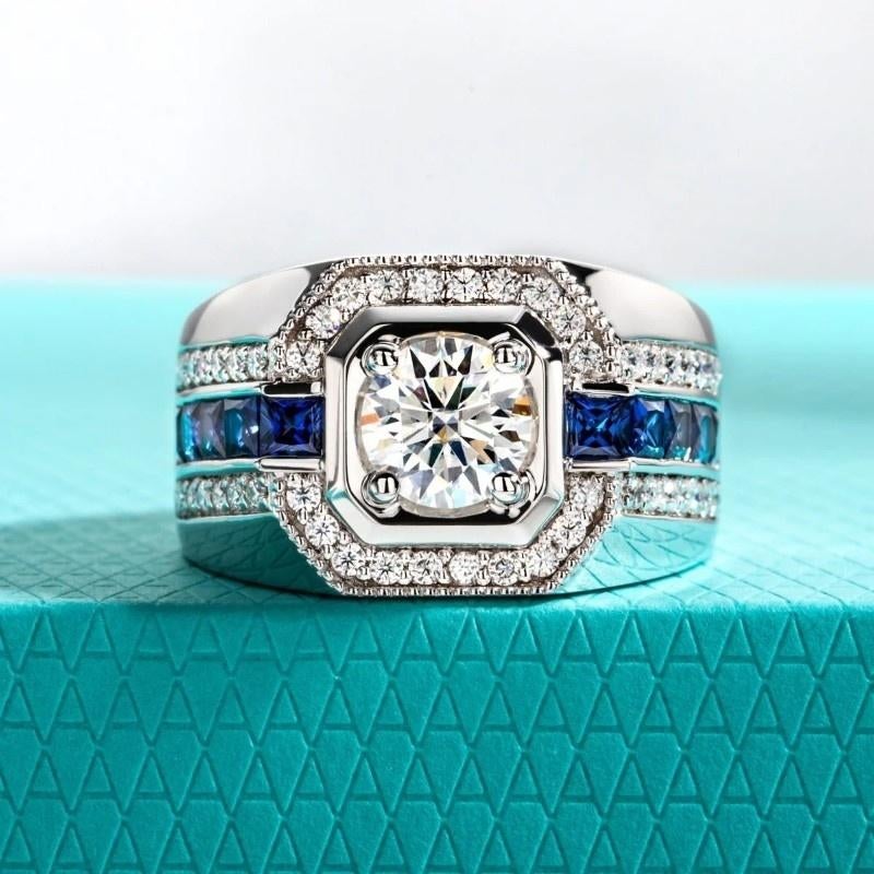 Luxe ring met Moissanite – Totaal 2,68 Karaat - 925 zilver, Bijoux, Sacs & Beauté, Bagues, Neuf, Femme ou Homme, Avec pierre précieuse