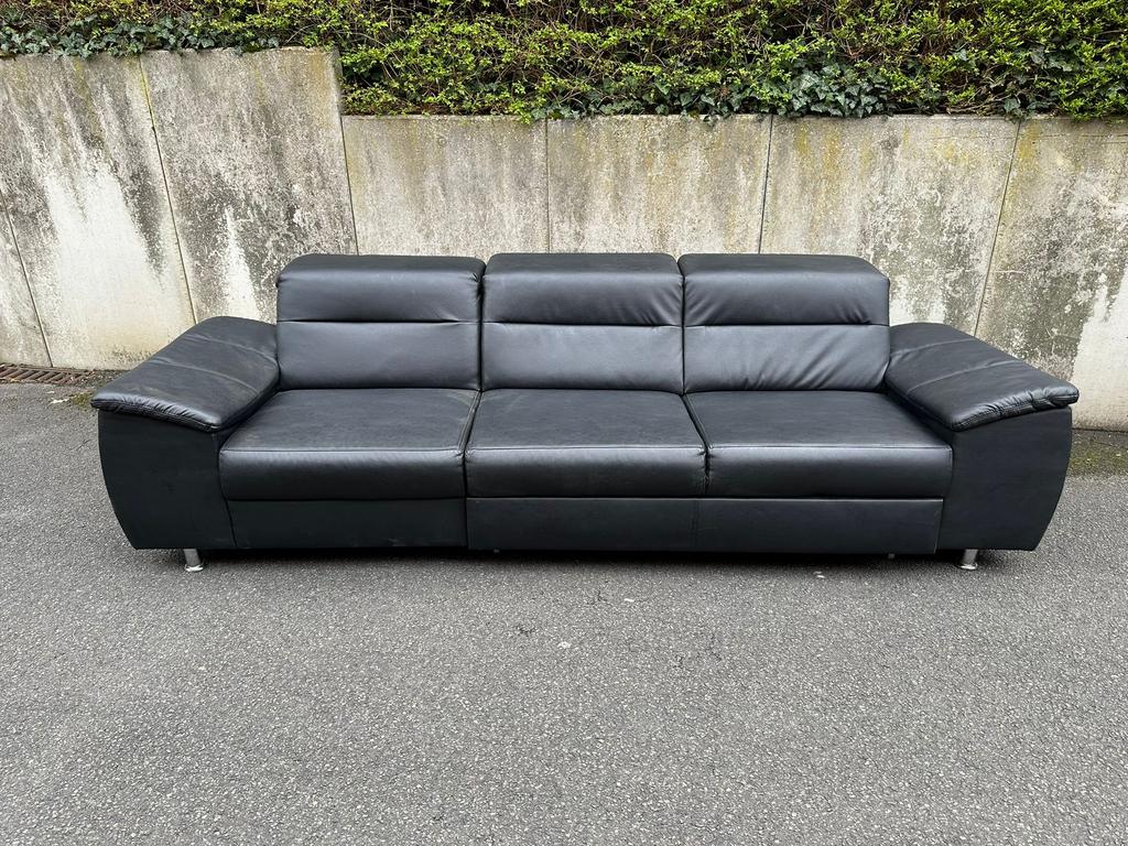 Canapé en vrai cuir noir, Maison & Meubles, Canapés | Salons, Comme neuf, Cuir, Enlèvement